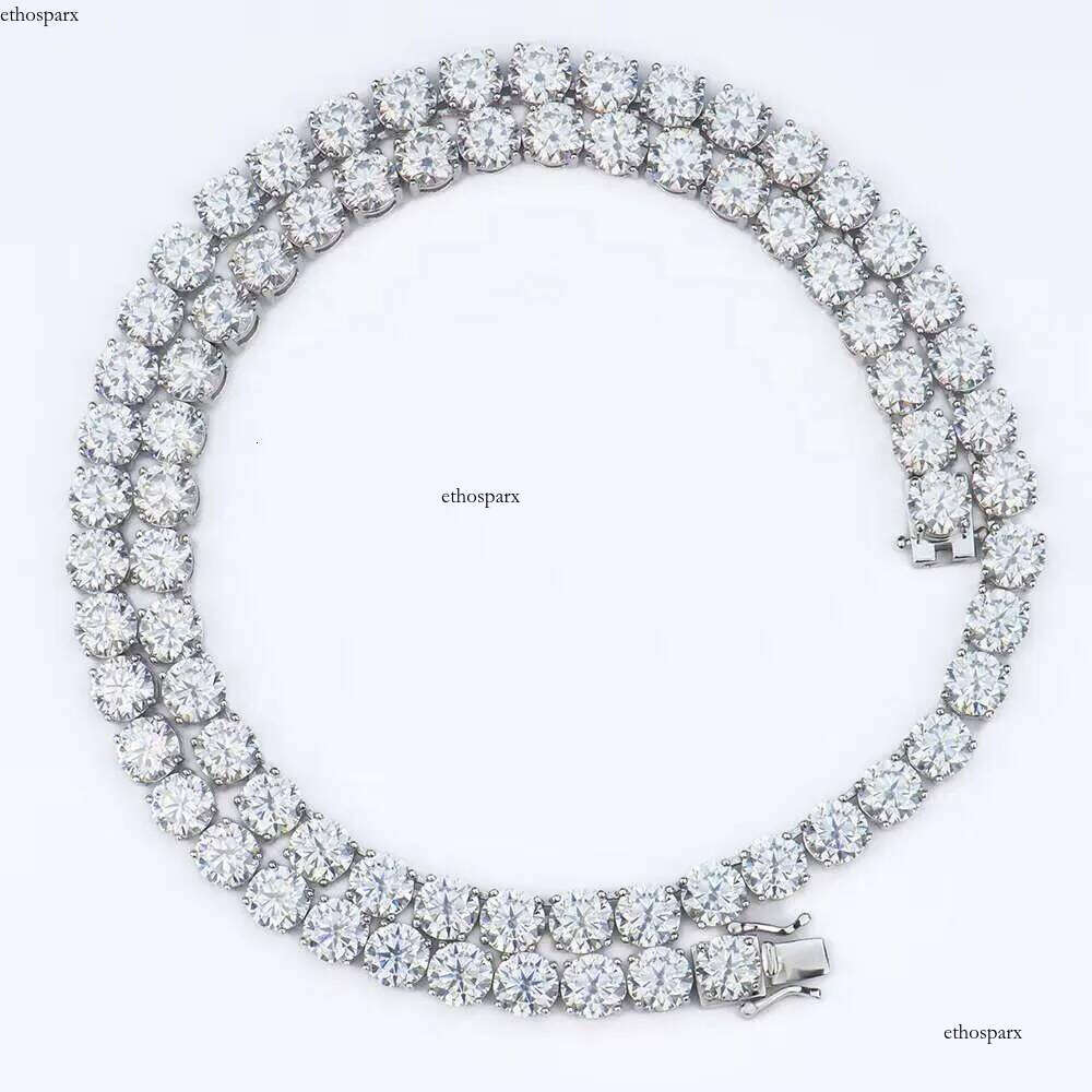 Trueya Sier Round Brilliant Cut Dia 6mm Tennis Moissanite Necklace Hip Hop Fashion Jewelry for Gift
