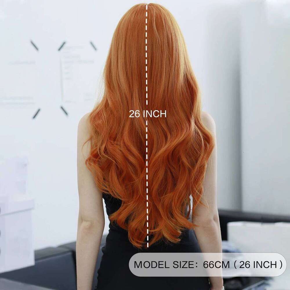 Long Orange Wig for Women Daily Party High Density Synthetic Loose Body Wavy Ginger Hair Wigs with Bangs Halloween Cosplay