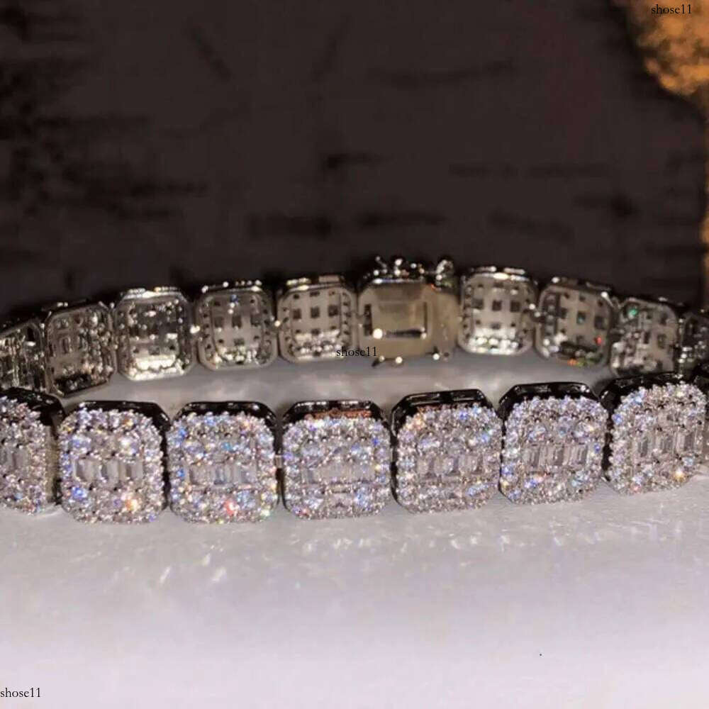 Master Roc Jewelry Sterg Sier Sparkg 10mm Baguette VVS Moissanite Tennis Chain Bracelet