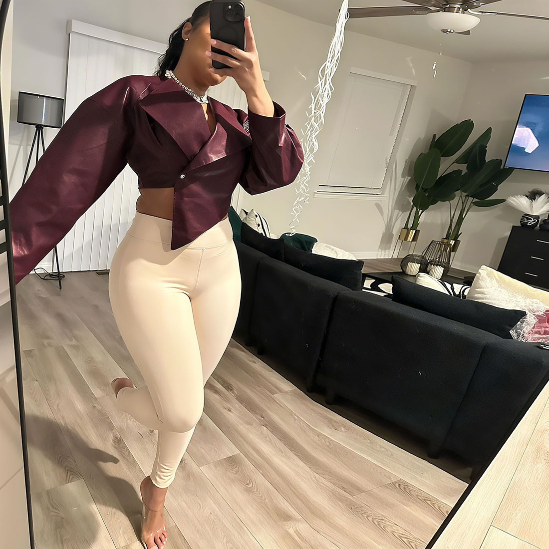 2025 Summer New Womens Fashion Personality Stylish Waist-Cinching Cropped PU Leather Solid Color Casual Jacket for Women