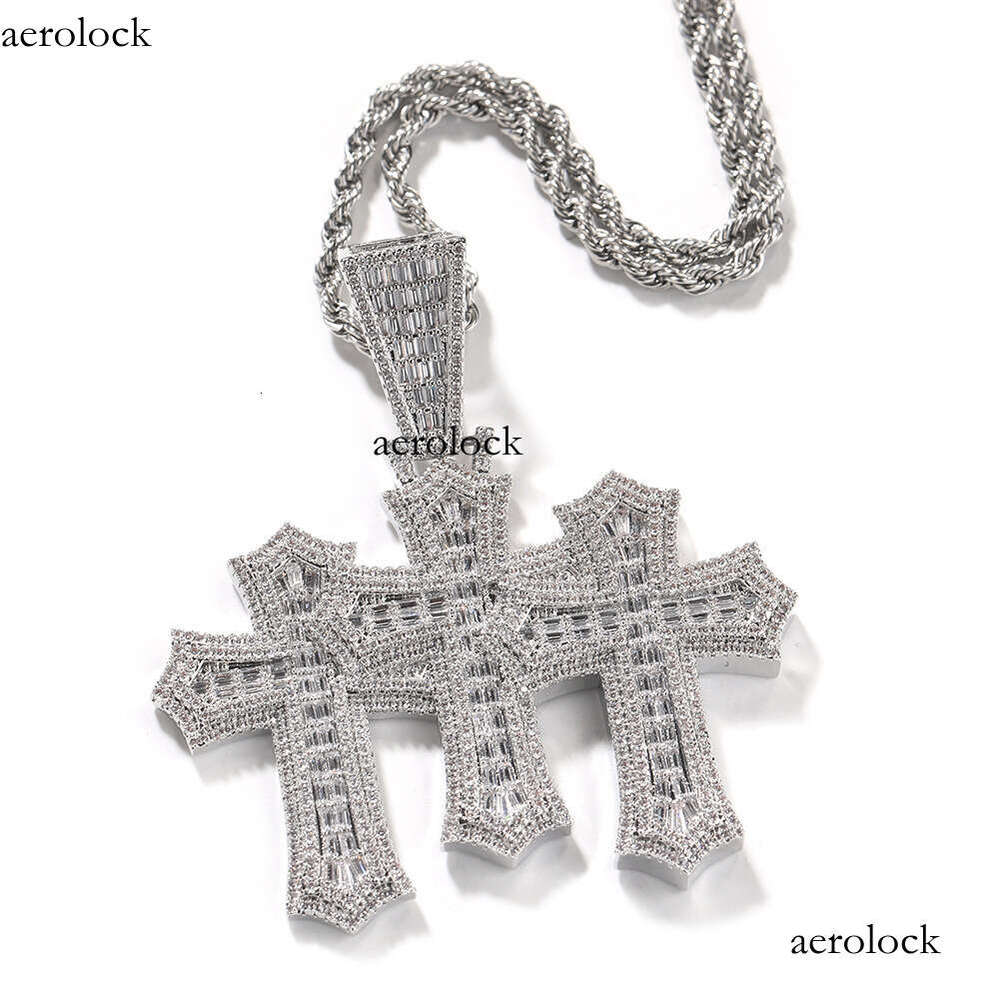 Classic T Cubic Moissanite chain Cross Pendant Fashion New Hip-Hop Trendy Cool Necklace Men's Rap Versatile Accessories