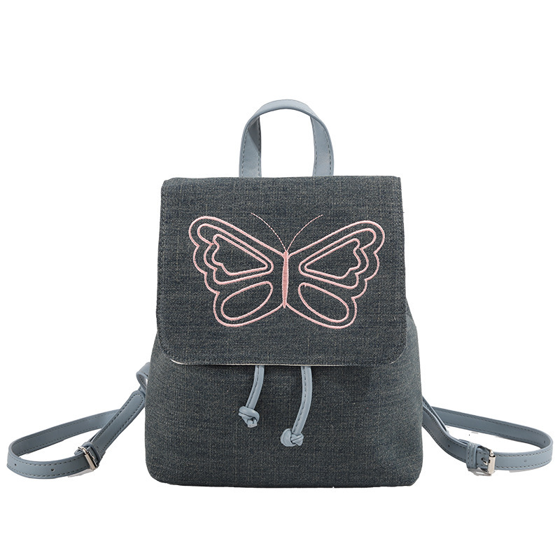 2025 New American Style Denim Butterfly Drawstring Backpack Single Shoulder ddmymoon