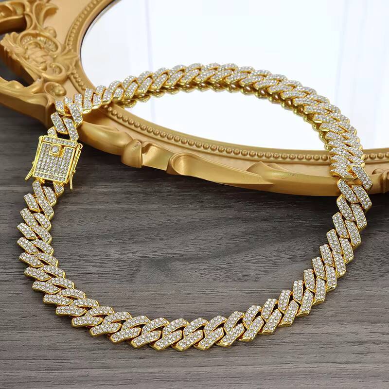 Zinc Alloy Jewelry Men Hip Hop Rapper Baguette Miami Cuban Chain Iced Cuban Necklace Silver Gold