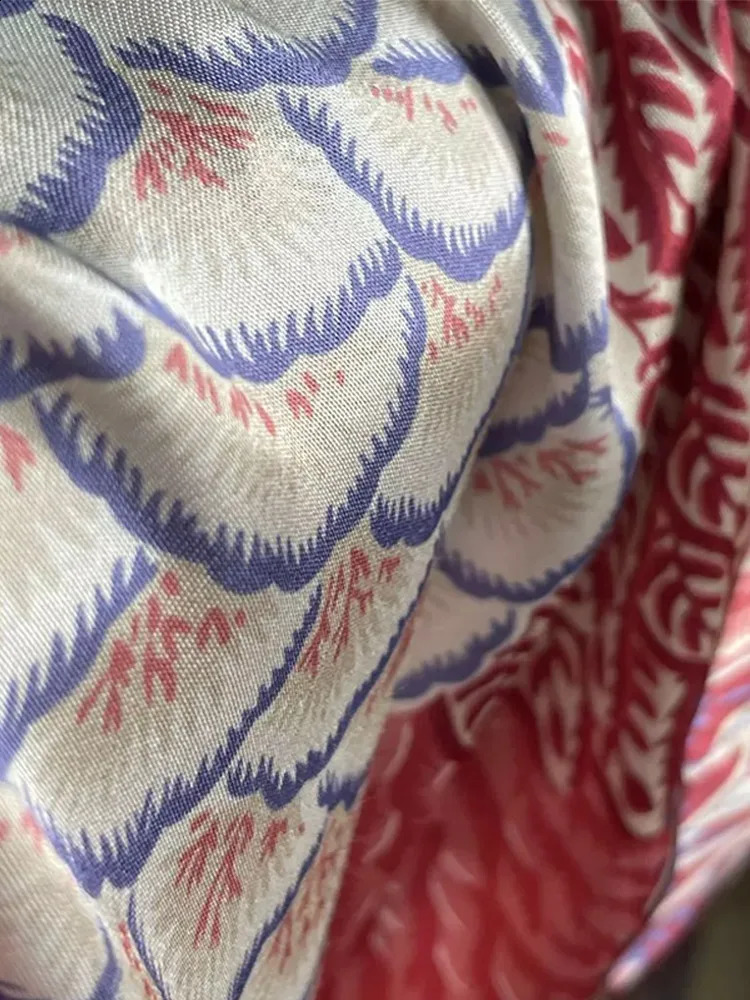 Color Blocked Printed Shirt Long Skirt Two Piece Set Fashion Silk Satin Straight Tube Casual Short Sleeved Blouse Beach Skirts 250808