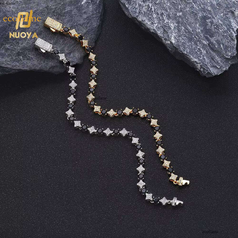 NUOYA High Quality Star Shape Chain with Black CZ Stone 6mm Sier Plated Tennis Bracelet Hip Hop Jewelry for Women/Men