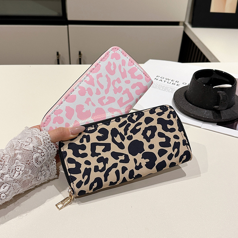 Cross-border Exclusive Luxury Bag Women's Long Zipper Phone Wallet Fashion Retro Leopard Print Card Holder Credit Designer Bag Card Holder Money 