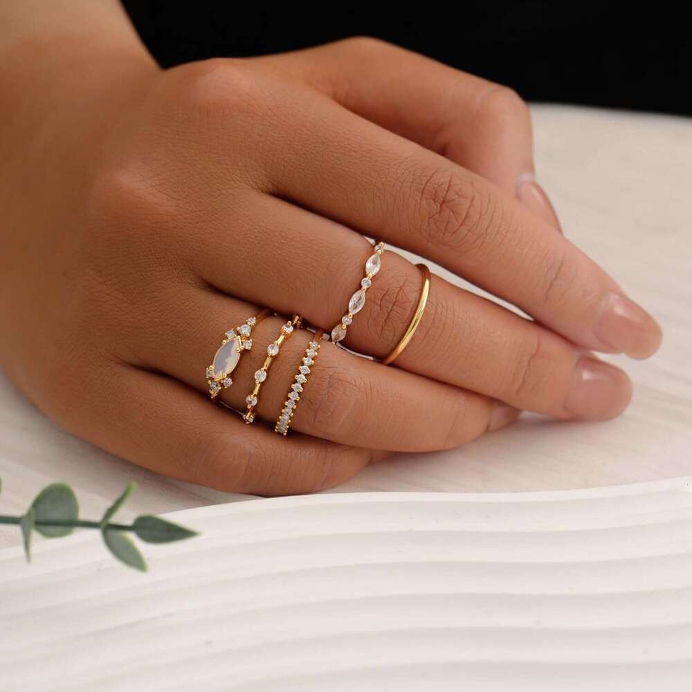 Stackable for Women Set Dainty Gold Plated Cubic Zirconia Thumb Thin Eternity Engagement Rings