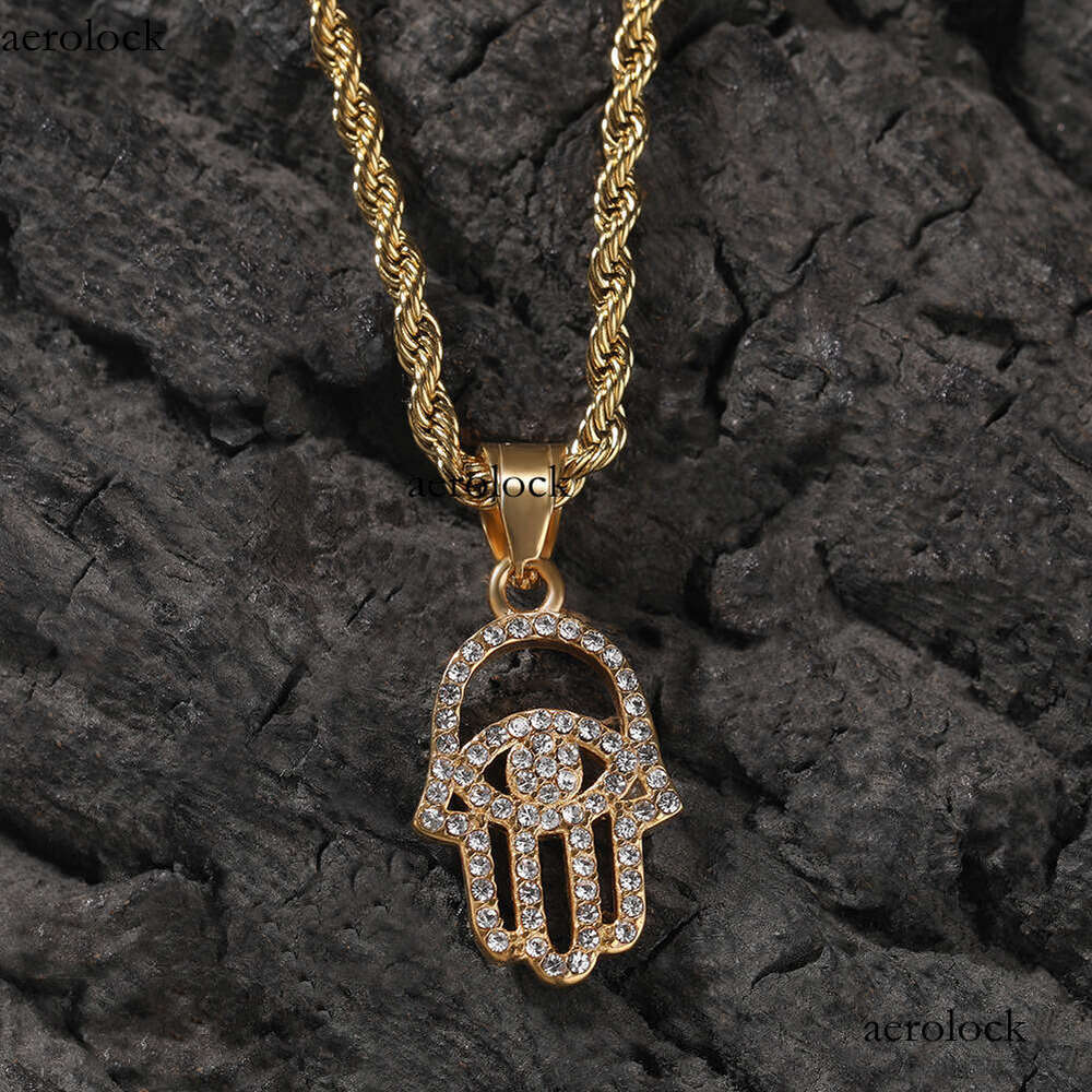 Classic Fatima Palm Pendant Fashion Simple Sterling Silver Inlaid Dia Unisex Trendy Necklace