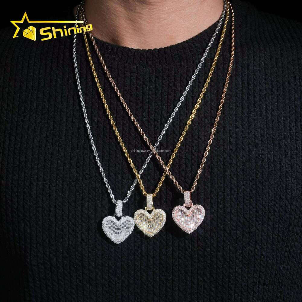 Pass Tester Elegent Style Women Gift Cute Jewelry VVS1 Moissanite Dia S Sier Iced Out Heart Charm Pendant