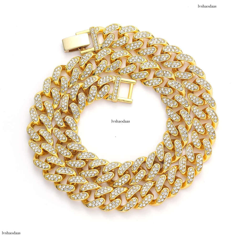 13mm Black Cuban Chain Personality Trendy Men's Alloy Full Dia Hip Hop Necklace