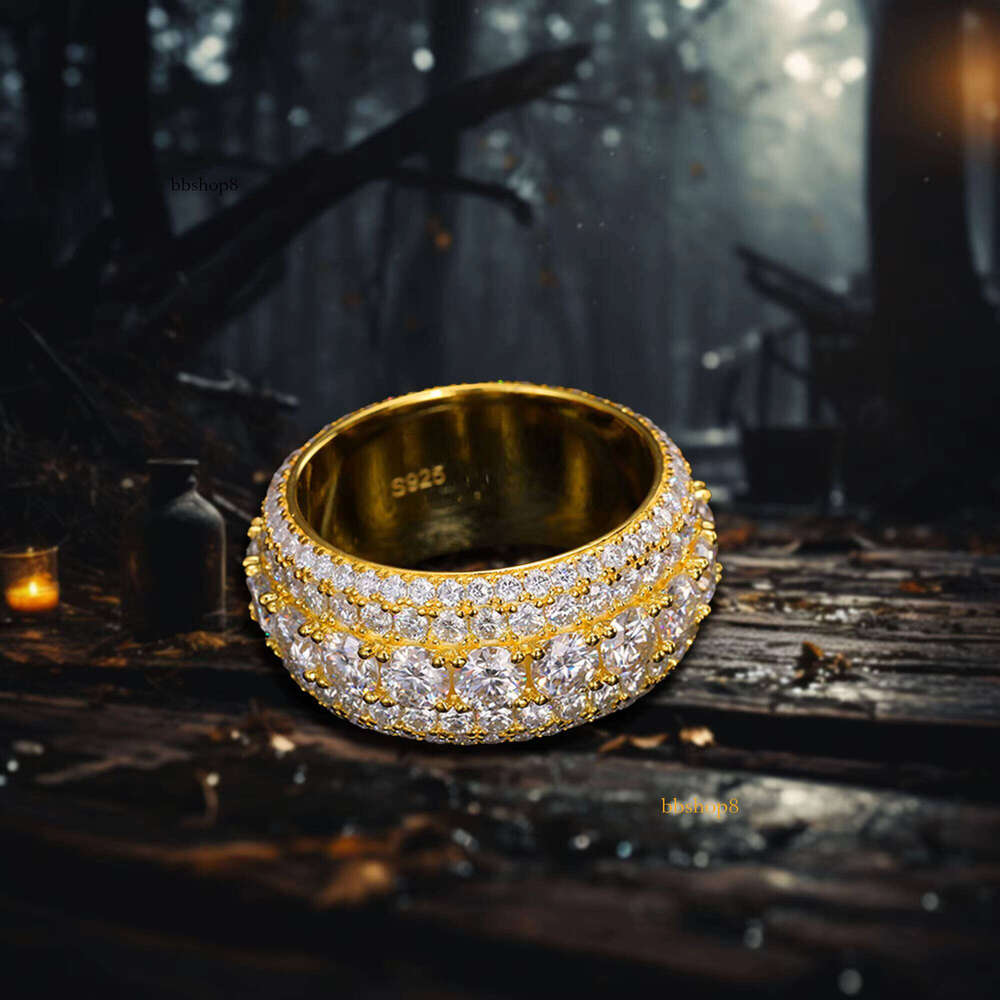 Men's S Pure Silver Silicon Stone Ring Hip-Hop Style, Comes with 14k Gold-Plated Rhodium Anniversary Jewelry Accessories