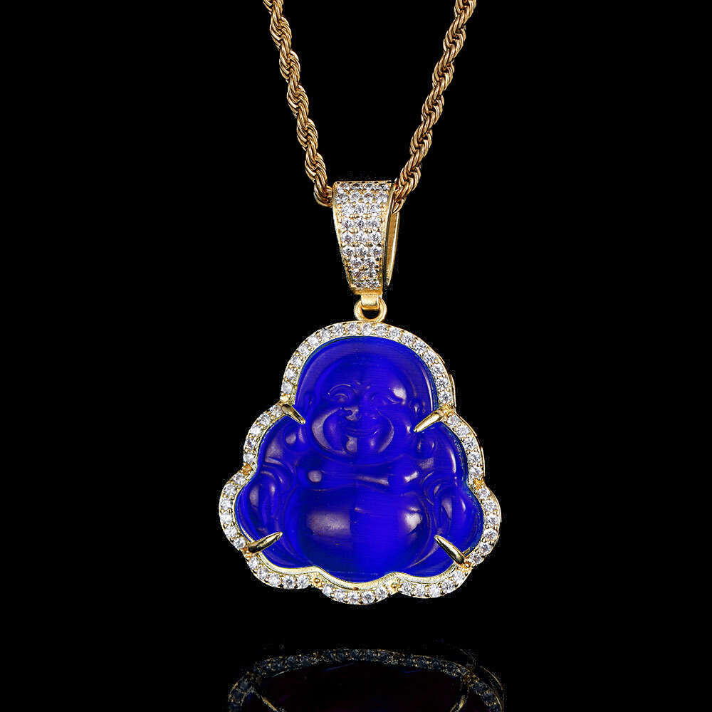 Hip Hop Jewelry Cat's Eye Stone Maitreya Buddha Pendant Unisex Trendy Moissanite chain Necklace