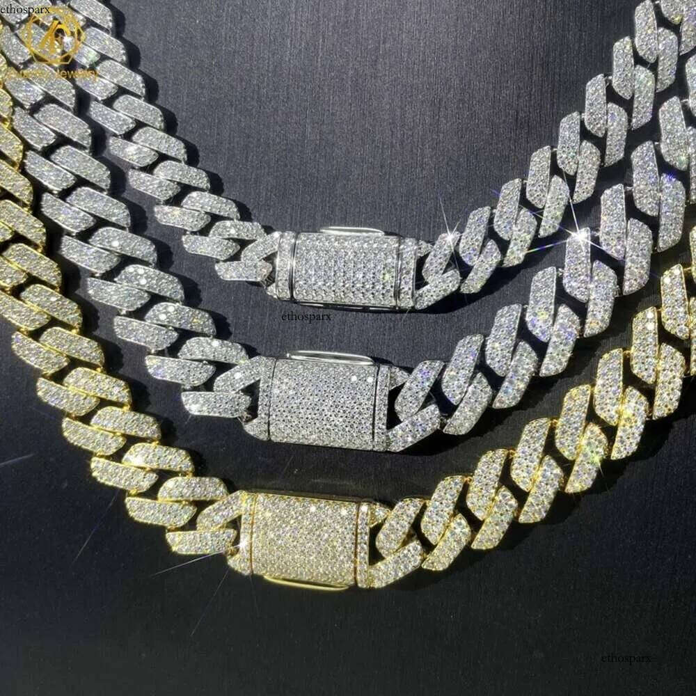 Fine Jewelry Hip Hop Sterg Sier Vvs Moissanite Dia Iced Out Miami Big 16mm 20mm Cuban k Chain Necklace for Men