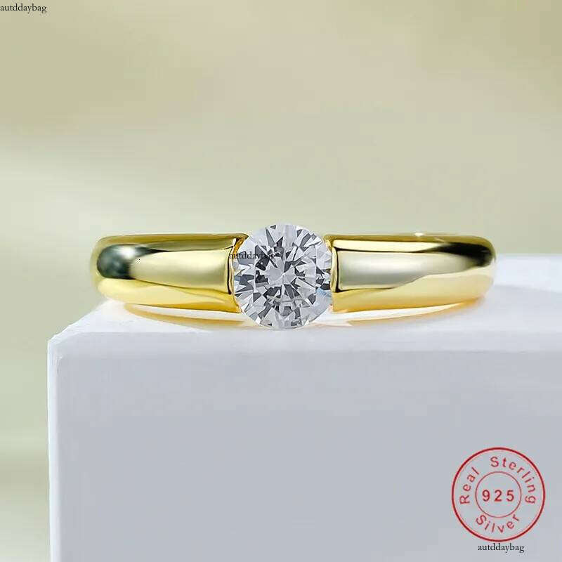 Choucong Brand Rings Simple Fine Jewelry Genuine 100% Sterling Sier Soiltaire Round White Moissanite Dia Gold Women Wedding Ring Gift