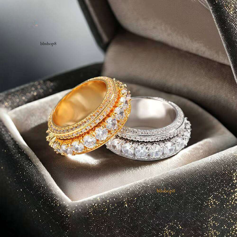 Pass 100% diamond testMoissanite Hip-Hop Silver Gold Plated Iced Out Men's Personality Ring