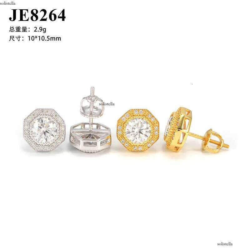 INS moissanite main stone 6mm sier plated real gold unisex earrings