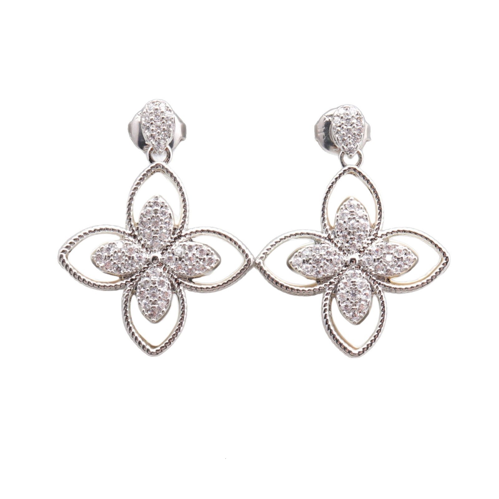 New High Version Pointed Four-Leaf Clover RC Flash Dia Rhombus Four-Petal Flower Three-Dimensional Pendant Earrings Ear Jewelry