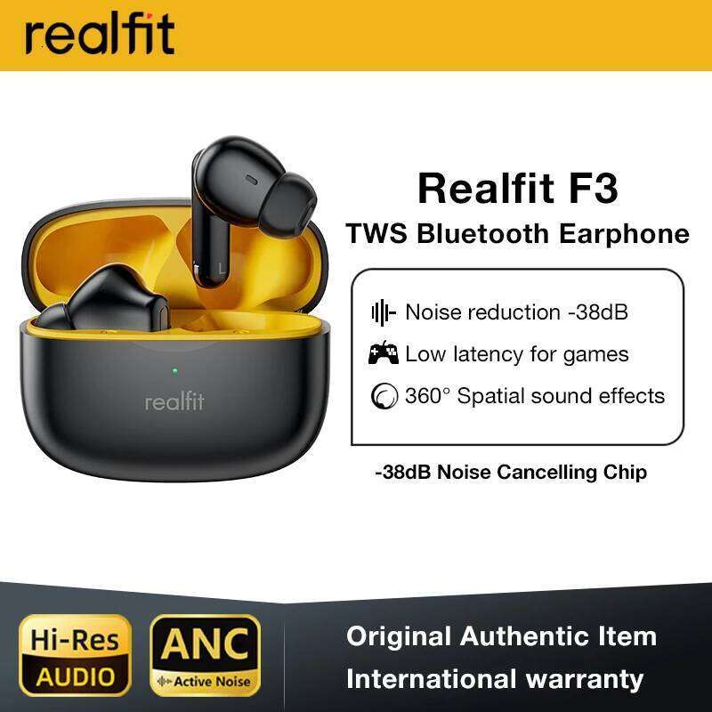 Realfit F ANC Active Noice Cancellation Bluetooth Earphones ENC Call HIFI Stereo Superb Bass Wireless Earbuds Sport Gaming