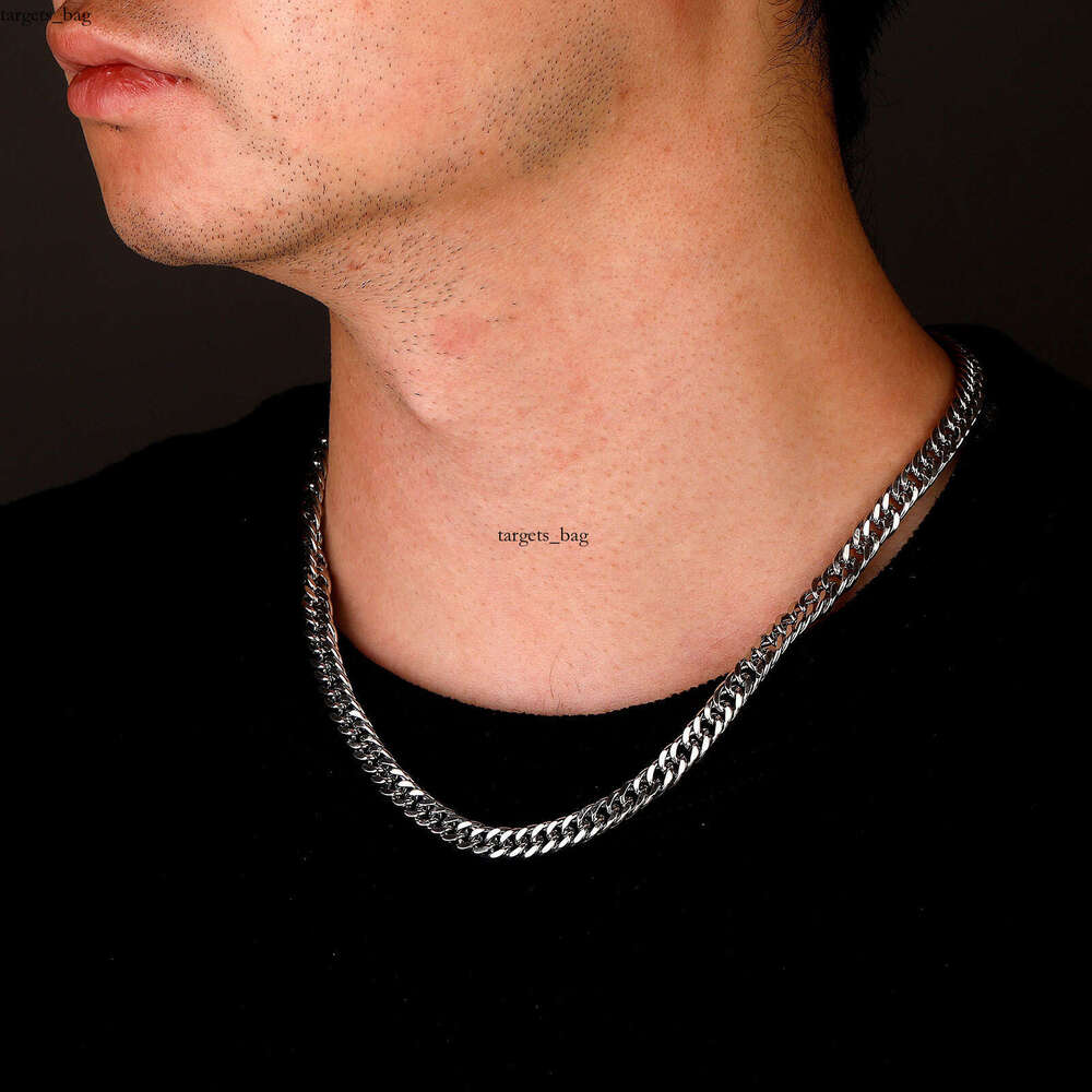Non-Fading Sterling Silver Cuban Chain Hip-Hop Necklace Bracelet Unisex Trendy Versatile Accessory