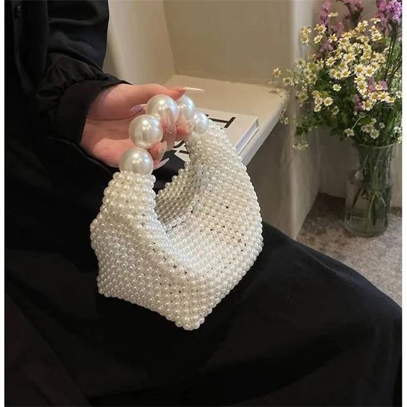 Fashion Acrylic Beading Women Beaded Handbags Handmade Woven Summer Beach Party Purses Tote bag high-quality