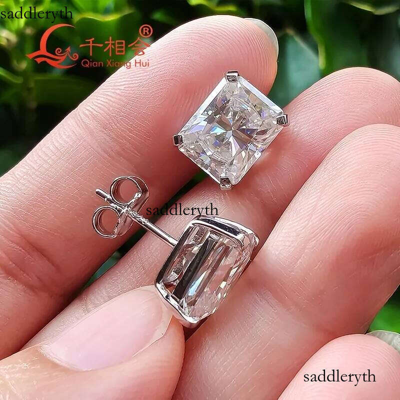 8*10mm radiant shape sier white color D VVS moissanite stone ear stud Earring gift dating women wedding f1 be