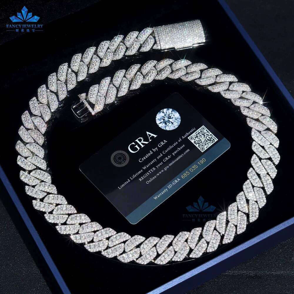 Hip Hop Iced Sier Classic 18Mm 3-Row Silica Cuban Chain Boutique Jewelry Necklace