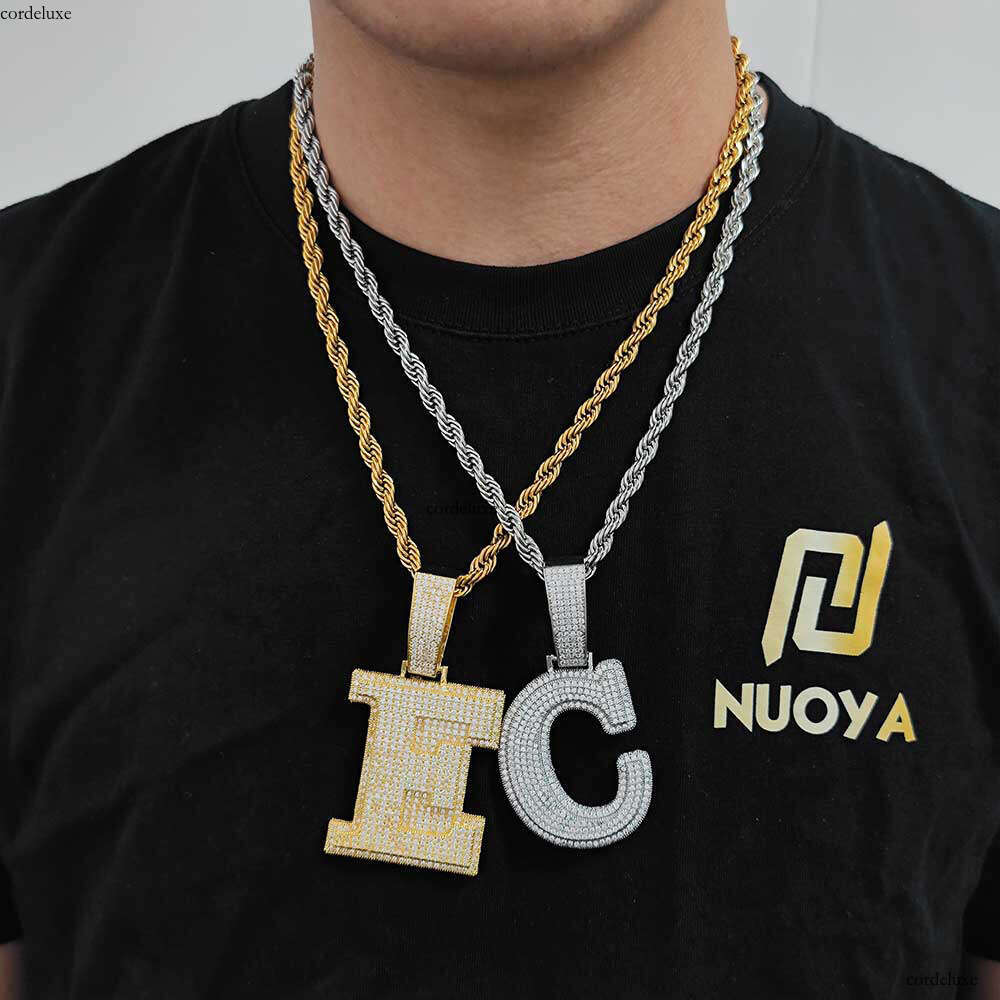 Hip Hop Patchwork Large Letter Pendant Sterling Silver Inlaid Moissanite chain Men's Personality Necklace Jewelry