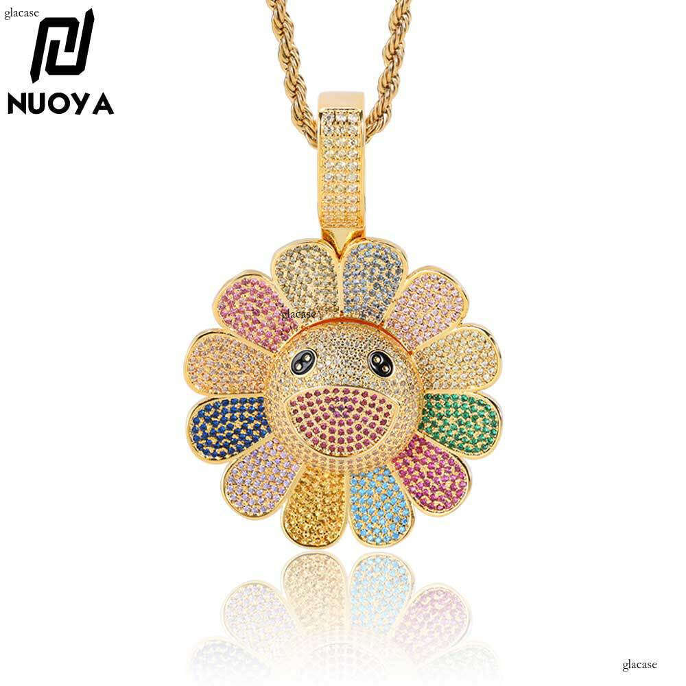 Hip-Hop Rotatable Murakami Suower Trendy Brand Personality Sterling Silver Inlaid Moissanite chain Pendant Necklace