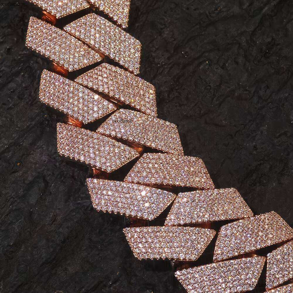 25mm Chunky Cuban Chain Hip Hop Jewelry Rose Gold Plated Iced Out Full Dia Prong Link Bracelet Gift for Men Women