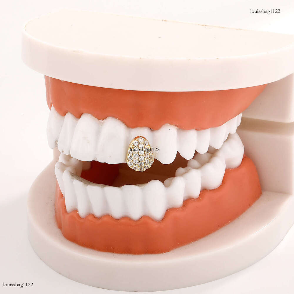 Full Dia Plated Real Zircon Grillz Water Drop Single Gold Tooth TEMU Halloween Personality Teeth Jewelry