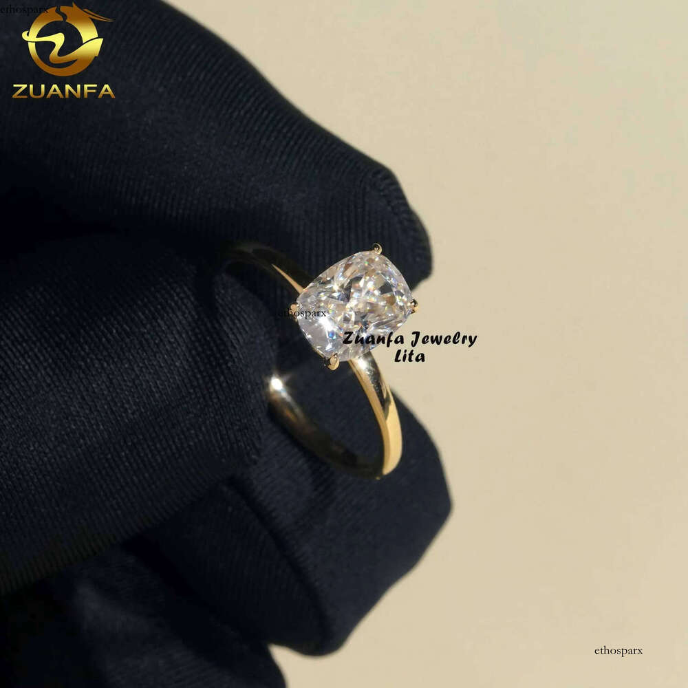 Fashion Romantic 14k Gold VVS Dia 2ct Radiant Cut Moissanite Engagement Wedding Ring