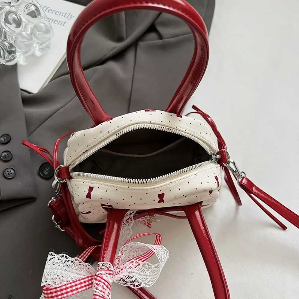 Vintage French Style Bow Ribbons Bowling Bag Elegant Large Capacity Boston Shoulder Bag Casual Lace Ribbon Women Handbags Travel Z250809