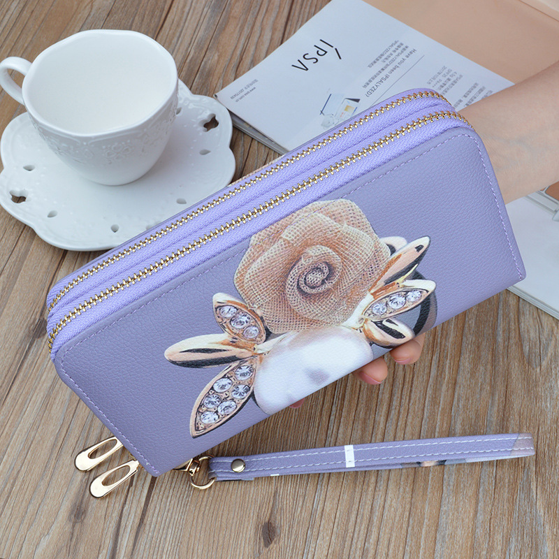 New Double Zipper Clutch Wallet For Women Long Soft Leather Wallet Fashionable Printed Large Capacity Designer Bag Double Layer Luxury Bag Wallet Phon