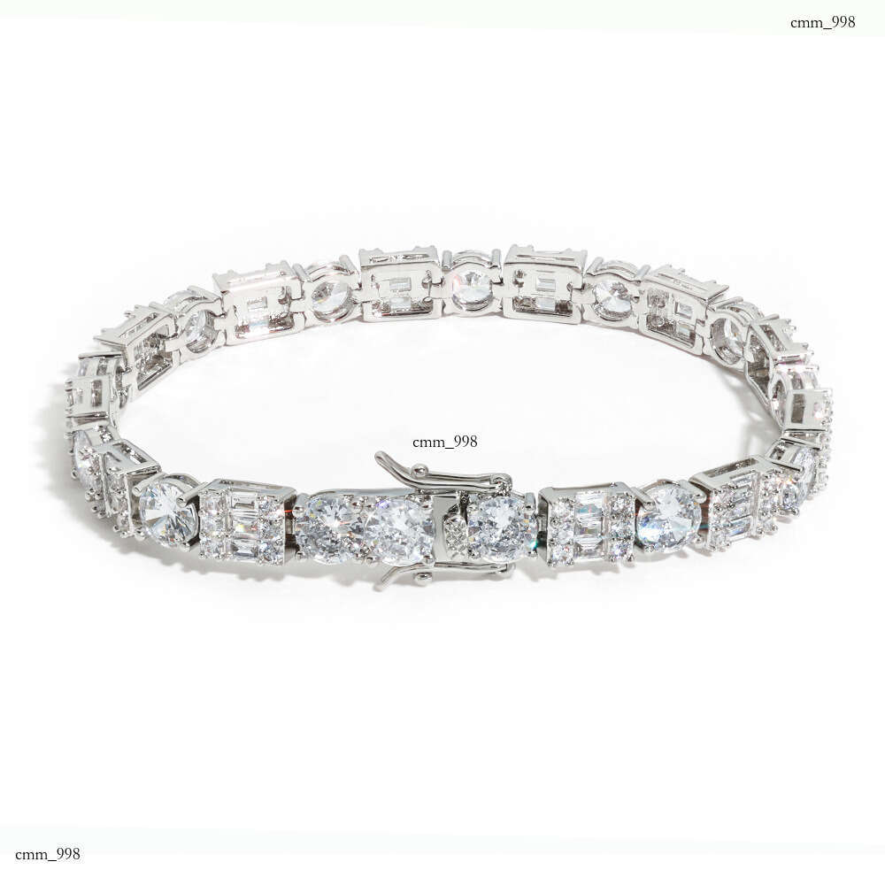 Hip-Hop 6.5mm Clasp Square Round Mixed Zircon Versatile High-End Men's Bracelet