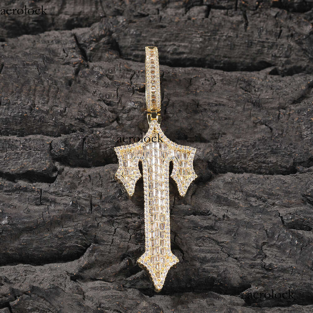 New Hip-Hop Style T Letter Pendant Gold-Plated Cubic Moissanite chain Fashionable Versatile Men's Necklace