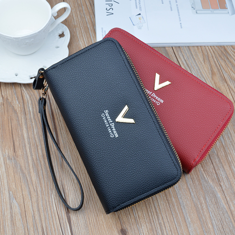 New Women's Wallet Double Designer Bag Zipper Luxury Bag Long Clutch Fashion Simple Lychee Texture Large Capacity Double Layer Wallet Phone Bag