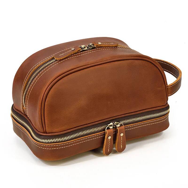 Fashion High Quality Small Crazy Horse Leather Wallet Storage Washing Make Up Bag For Travel toiletry bag