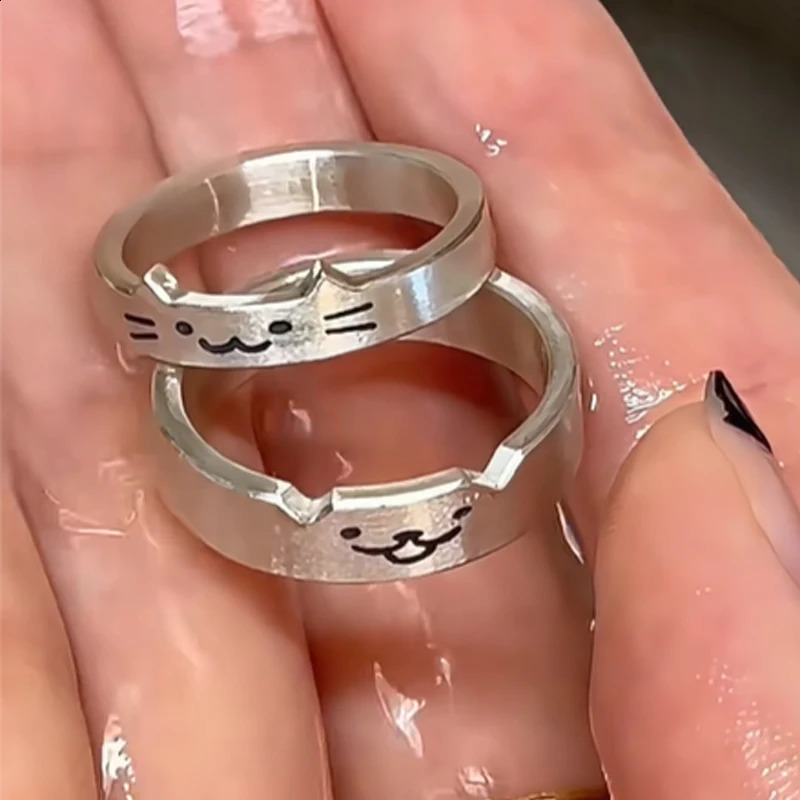 1/2pcs Animal Cute Cat Dog Animal Couple Ring for Women Men Fashion Statement Lover Rings Valentines Day Party Jewelry Gifts 250805