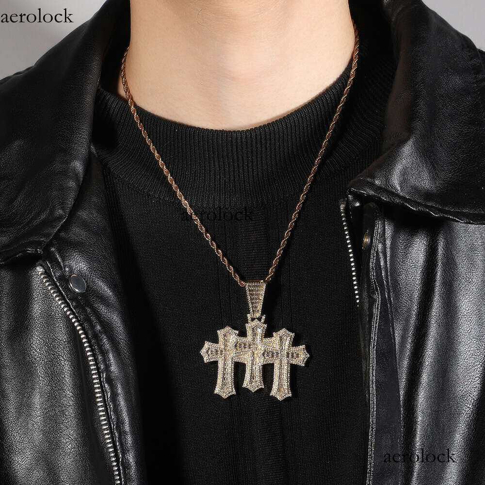 Classic T Cubic Moissanite chain Cross Pendant Fashion New Hip-Hop Trendy Cool Necklace Men's Rap Versatile Accessories