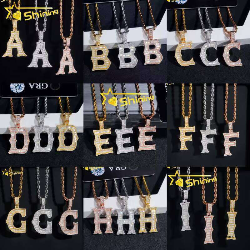 Hot Selling Pass Tester Hip Hop Pendants Sterling Sier a to Z Baguette Moissanite Dia Letter Pendant