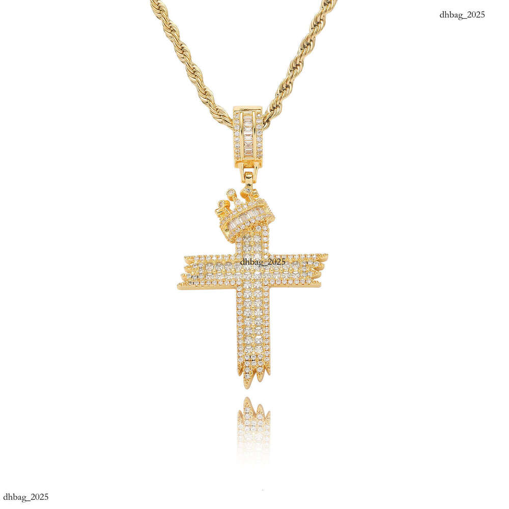 New Crown Pendant Micro Paved Moissanite chain Personality Unisex Trendy Cross Necklace