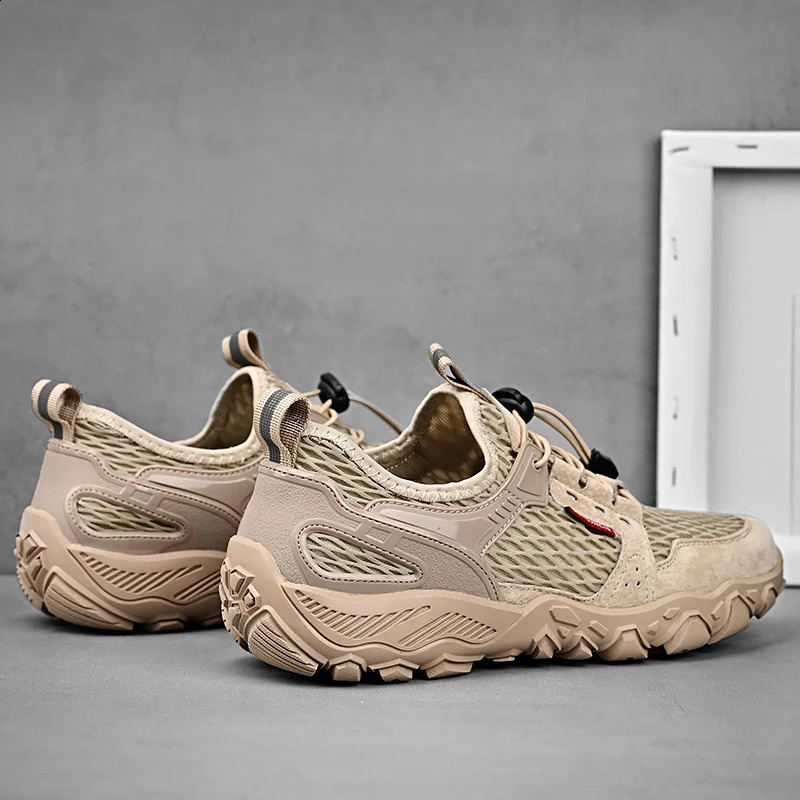 Men Soft Hiking Shoes Summer Breathable Mesh Sneakers Light Black Hike Footwear Walking Shoes Outdoor Shoes Climbing Shoes Male 250805