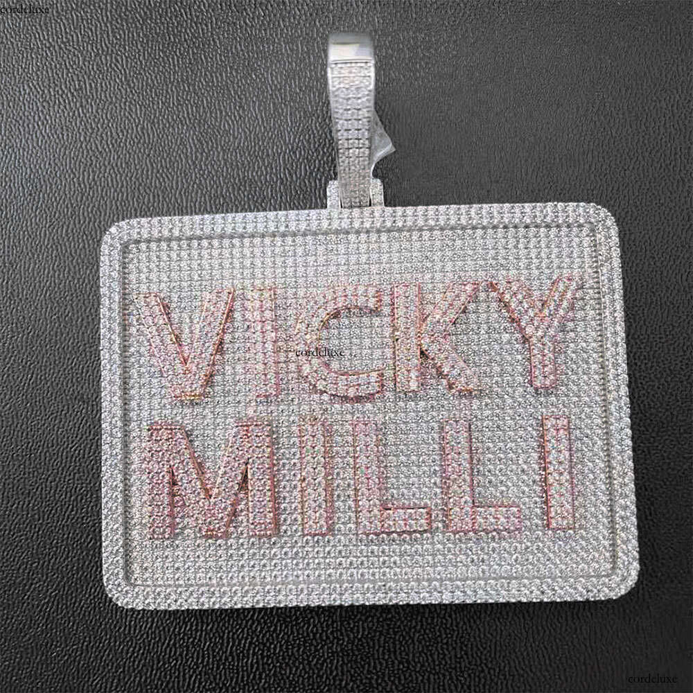 Hip Hop Rectangular Personality Letter Pendant Accessories Moissanite chain Men's Necklace Jewelry