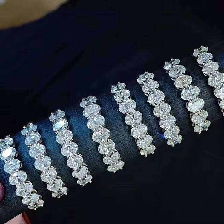 Fine 7PCS Oval Moissanite Eternity Band Ring Real 14K White Solid Gold Rings Women Wedding Engagement Jewelry