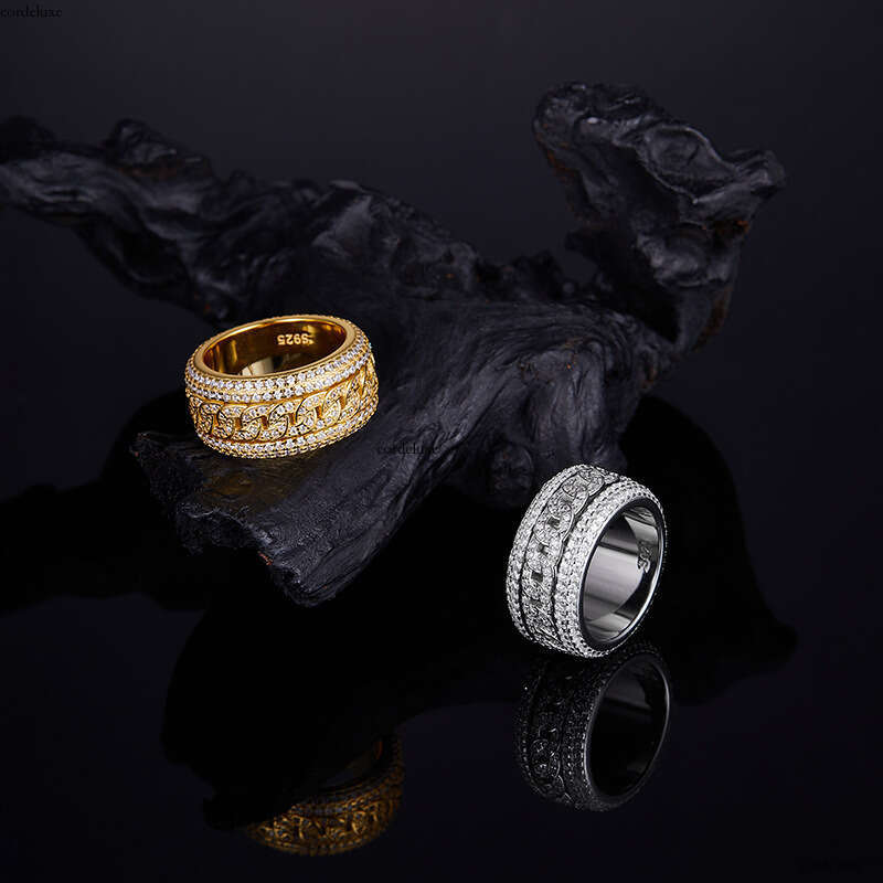 Hip Hop S Silver Inlaid Moissanite Rotatable Men's Real Gold Plated Fashion Personality Trendy Ring