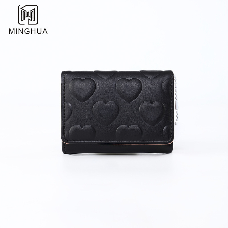 New Women's Wallet Luxury Bag Short Style Solid Color Card Holder Multi-card Slot Heart Pattern Simple Cross-border Cute Coin Purse Wholesale