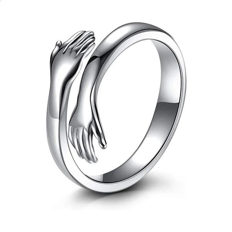 Fashion Hand Hug Ring Stainless Steel Gold Silver Color Adjustable Couple Finger Ring Jewelry For Lovers Valentines Day 250805