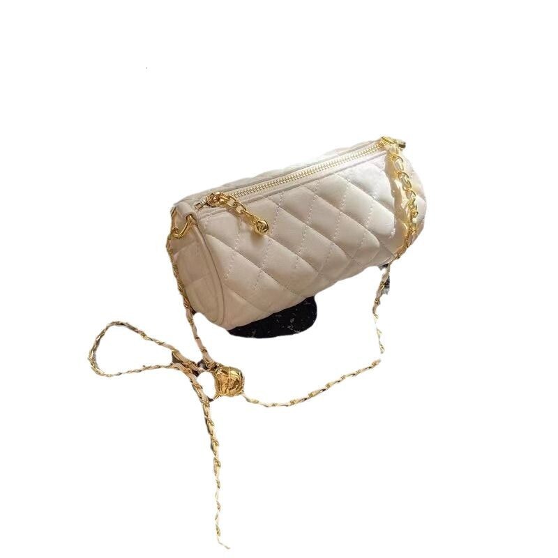 Free Luxury Bag Shipping Designer Bag Elegant Cylinder Bag, New Style Small Gold Ball Quilted Chain Shoulder Bag, Versatile Niche Crossbody Pillow Bag