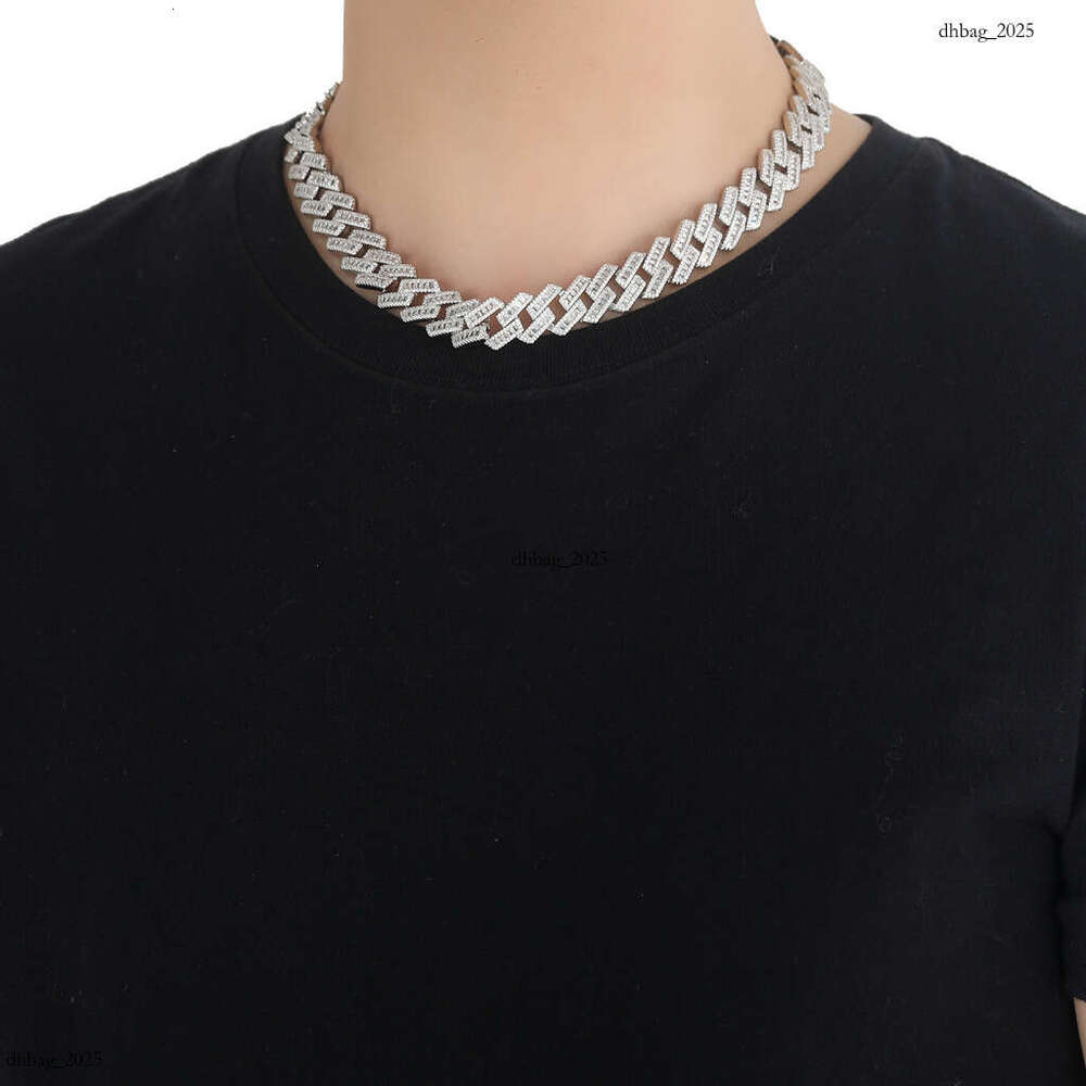 New 16mm T Square Mixed Moissanite chain Cuban Chain Personality Trendy Men's Hip-Hop Necklace Niche Fashion Accessories