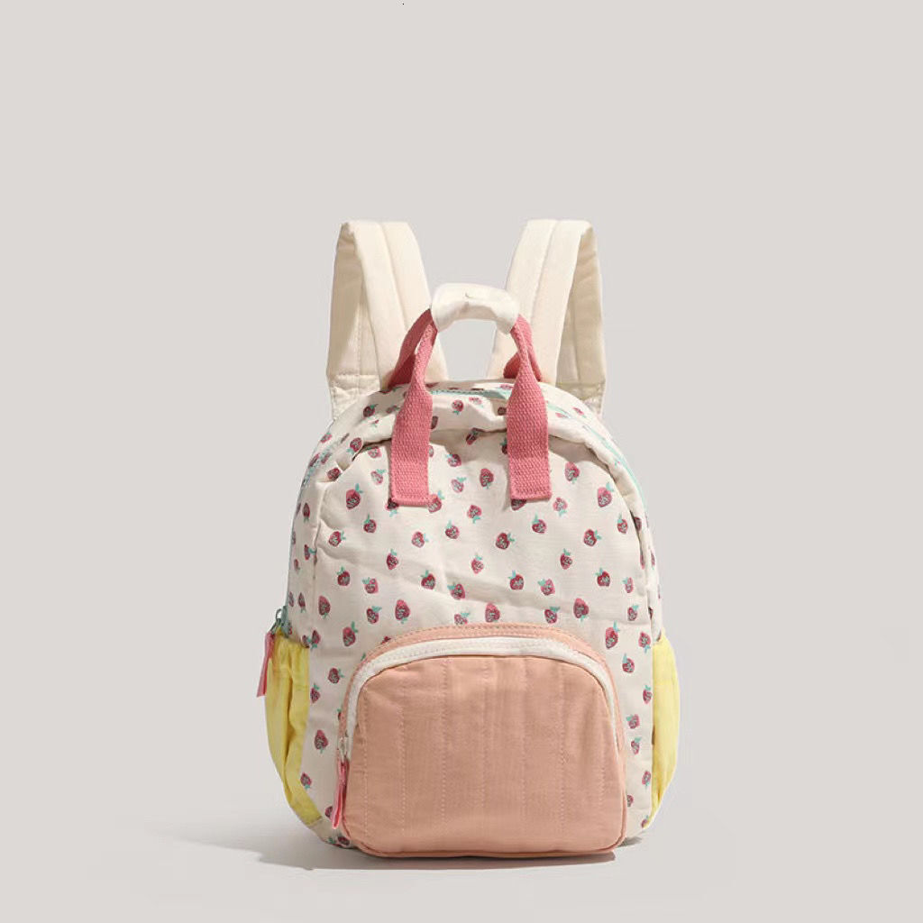 2025 New Canvas Strawberry for Children Girls Dopamine Color Block Backpack ddmymoon